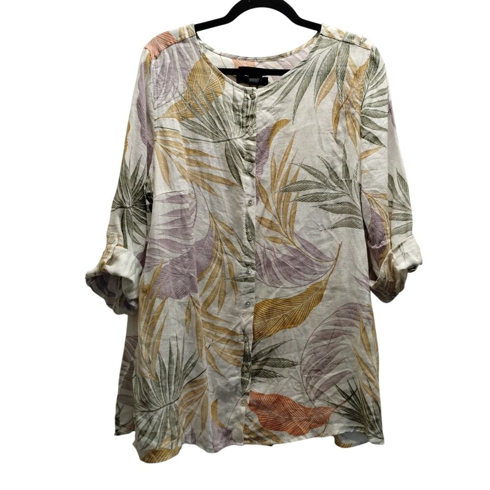 Tahari Multi-Color Leaf Print Button-Down Shirt